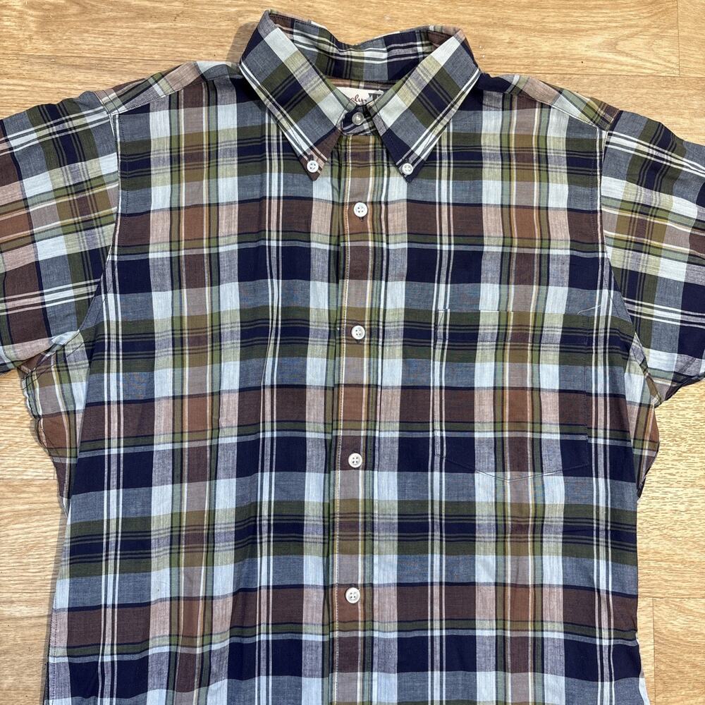 Deadstock 50s 60s Shapely University Club Shirt M Oxford Plaid Tapered Vintage